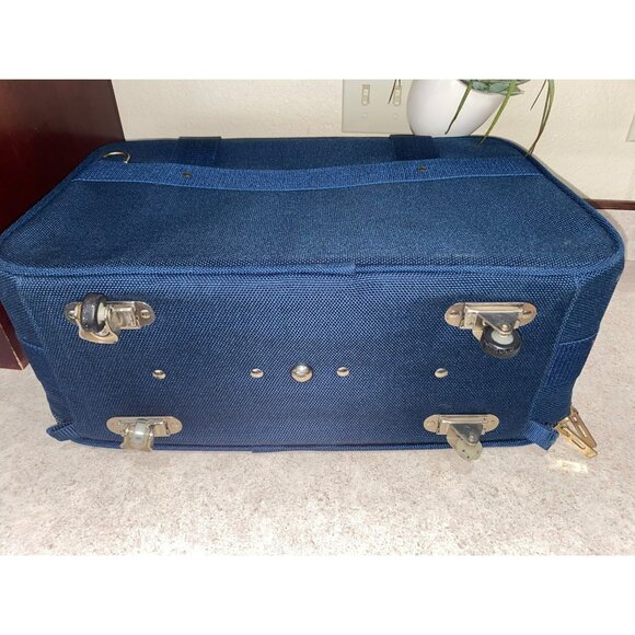 Vintage Valoroso Navy Rolling Suitcase with Brass Hardware – Classic Pilot Style - Picture 11 of 14